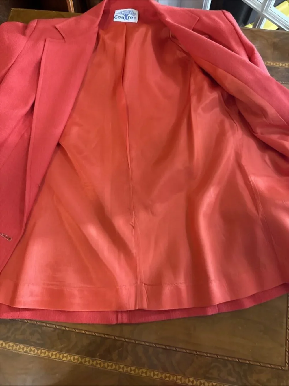 Vtg Red Gold Button Linen look Blazer Medium Coatree Preppy Coastal Super Nice
